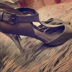 Silver 4 inch heels.